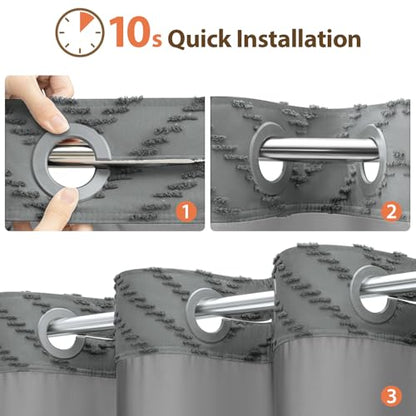 Charcoal Grey Hook Free Chevron Shower Curtain with Liner,72x99 | Less Time to install, 3 in 1 Fabric Shower Curtain and Liner Set with Magnets, Extra Long, Shower Curtains for Bathroom - color: Charcoal Grey, size: 72"W x 99"L (Pack of 1)