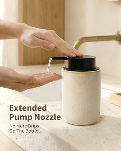 BosilunLife Lotion Pump Dispenser for Bathroom, Kitchen, Countertop | Hand Soap Dispenser Bathroom Ceramic Dish Liquid Soap Dispenser (Greige with Speckle, Liquid Pump) - color: Greige