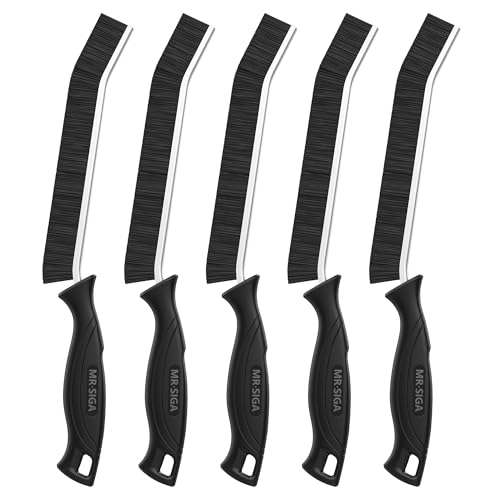 MR.SIGA Crevice Cleaning Brush, Grout Scrub Brush for Corners, Tight Spaces | Hard bristles, Heavy duty and flexible, for deep cleaning of hard to reach areas of kitchen and bathroom, 5 pack, black