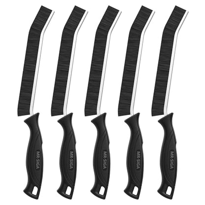 MR.SIGA Crevice Cleaning Brush, Grout Scrub Brush for Corners, Tight Spaces | Hard bristles, Heavy duty and flexible, for deep cleaning of hard to reach areas of kitchen and bathroom, 5 pack, black