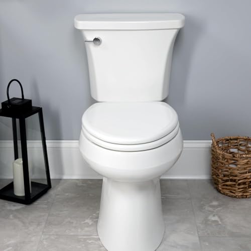 Mayfair Linden Slow Close Toilet Seat, Non Slip Heavy Duty Wood, Easy Install, Elongated, White - size: Elongated