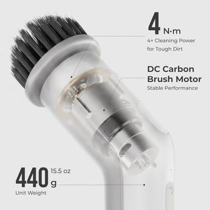 IPX8 Waterproof Electric Spin Scrubber with Built-in Light, Cordless Dual-Turbo Rotation Cleaning Brush, 2 Speeds & 7 Brush Heads Power Scrubber for Bathroom, Tile, Corners, Grout, Crevices