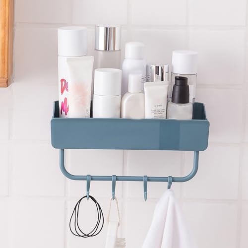 MAVIS LAVEN Bathroom Shower Corner Shelf, Large Capacity Wall Mounted Shelf with Hollow Design for Quick Drainage, Space Saving Storage for Home Kitchen Toilet (Quadrate Dark Blue) - color: Quadrate Dark Blue