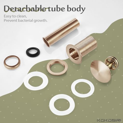 KOKOSIRI Pop Up Sink Drain with Strainer Basket, Bathroom Sink Drain with Detachable Hair Catcher Anti Clogging for Vanity Vessel Sink Without Overflow, Champagne Bronze C1002CPG - color: Champagne Bronze