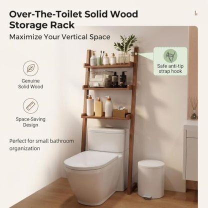 Over the Toilet Storage Shelf Solid Wood 3 Tier Leaning Ladder Rack | Solid Wood Construction, Wall-Mounted Leaning Design for Small Bathroom,Ideal for Apartment Renters(Natural) - color: Natural