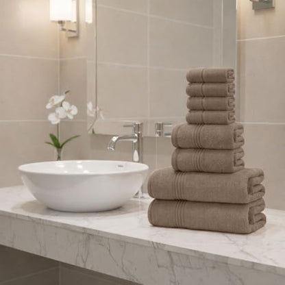 Light Brown Bath Towels for Bathroom, 100% Cotton, Thick, Soft, Luxury Bath Towels Set with 2 Extra Large Bath, 2 Hand, and 4 Washcloths – Plush, Absorbent, and Hotel-Quality Towels for Bathroom & Spa - color: Light Brown