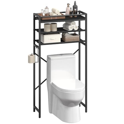 MAHANCRIS Over Toilet Storage, 3-Tier Bathroom Organizer Shelf with Toilet Paper Holder, Freestanding Space Saver Bathroom Shelves Above Toilet for Bathroom, Laundry Room, Black TSBK1201 - color: Black