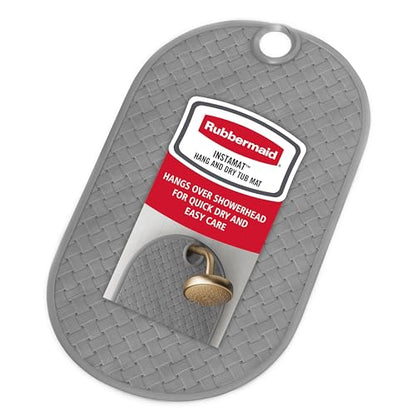 Rubbermaid INSTAMAT Bath Tub Shower Mat, Non-Slip Tub Mat with Suction Cups, Bath Mat Hangs on Showerhead for Quick Dry, 27.2 x 15.2 Inch, BPA-Free, Easy to Clean, for Inside Tub or Shower, Grey - color: Grey