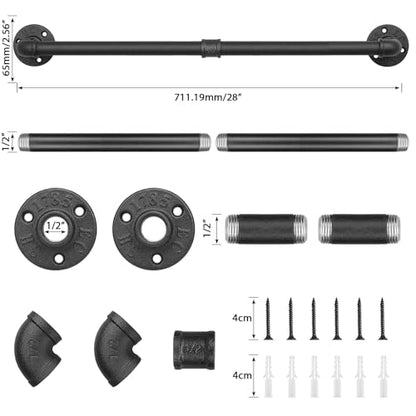Industrial Pipe Towel Rack Towel Bar, Heavy Duty Wall Mounted Rustic Farmhouse Bath Towel Holder for Bathroom (Black, 28 inch) - color: Black, size: 28 inch