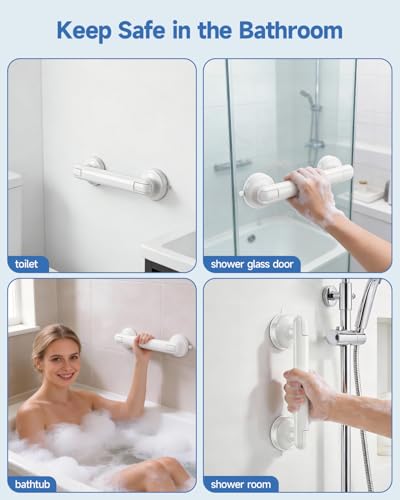 Suction Shower Handle, 2 Pack Grab Bars for Shower and Bathroom, Removable Safety Grip No Drilling & Waterproof, Heavy Duty Suction Cup Bath Handrails Grab Bars for Bathtubs, 11 inch - White - color: White