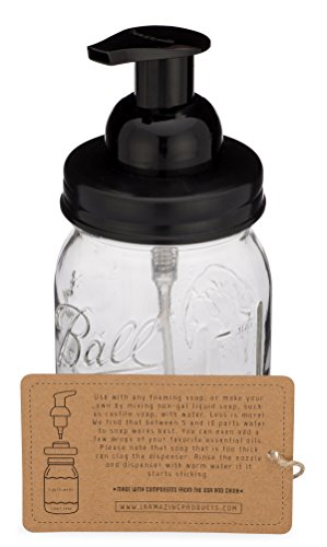 Mason Jar Foaming Soap Dispenser - Black - with 16 Ounce Ball Mason Jar - One Pack! - color: Ball Jar, Black, size: 1 Pack