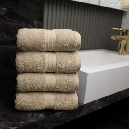 Hand Towels Pack of 4 - Soft & Fluffy, Large (16"x 28") 100% Cotton, Boho, Absorbent - Versatile, Perfect as Beige Hand Towels, Powder Room Towel, Face Cloths - Beige - color: Beige