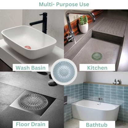 Shower Drain Hair Catcher 4 Pack – Silicone Bathtub Drain Cover, Hair Catcher for Shower Drain, Anti-Clog Drain Protector for Bathroom Tub, Kitchen Sink & Laundry, Flexible Reusable Drain Strainer