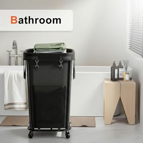 Laundry Basket with Lid and Wheels Rolling Laundry Basket, Removable Laundry Bag Design for Daily Use in Bathrooms and Laundry Rooms (Cover Black, 160L) - color: Cover Black