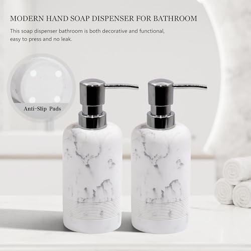 Resin Soap Dispenser Sets, 2 Pcs Heavy Lotion Dispensers,10.8oz Refillable Liquid Soap Dispensers with Rust-Proof Pump for Bathroom Countertop or Kitchen, Artificial Marble White - color: White