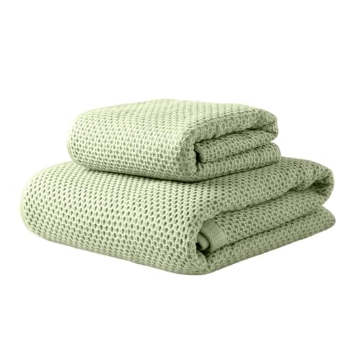 100% Cotton Waffle Weave Bath Towels Sets Soft Quick Dry Lightweight 1 Towel 1 Bath Towel Set,Green,140 * 70cm - color: Green