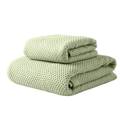100% Cotton Waffle Weave Bath Towels Sets Soft Quick Dry Lightweight 1 Towel 1 Bath Towel Set,Green,140 * 70cm - color: Green