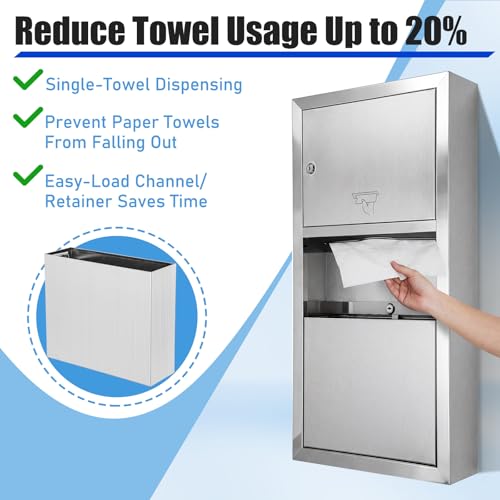 Surface-Mounted Paper Towel Dispenser, 28 x 14 x 4.13 Inch | with Waste Can, Classic Stainless Steel, Receptacle Wall-mounted, for Bathroom Commercial Restrooms - style: Surface-mounted