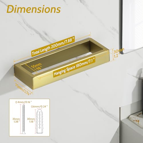 Sayayo Brushed Gold Towel Bar for Bathroom, 8 Inch Hand Towel Holder Wall Mount Square Towel Ring SUS304 Stainless Steel Towel Rack - color: Gold, size: 8 INCH