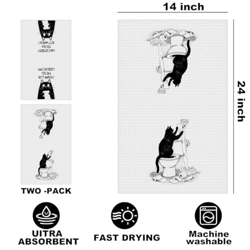 Hanamiya Na 2Pcs Funny cat Hand Towel for Bathroom 24x14 Inch | Funny Absorbent Microfiber Dish Cloth Bathroom Towel, Waffle Weave Hand Towels for Toilet Home, Cat Lover Gifts - color: Multi 1379