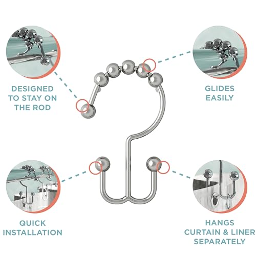Zenna Home Shower Curtain Hooks, Chrome, Set of 12 – Premium Shower Curtain and Liner Rings with Double Roller Glide and Double-Sided Design – Rust Resistant - color: Chrome