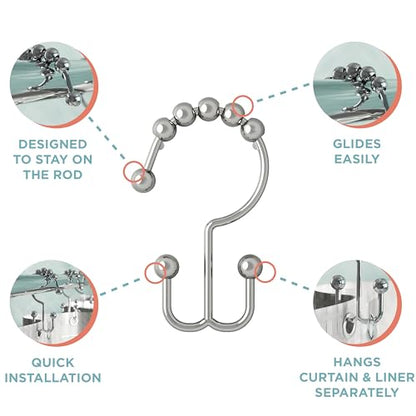 Zenna Home Shower Curtain Hooks, Chrome, Set of 12 – Premium Shower Curtain and Liner Rings with Double Roller Glide and Double-Sided Design – Rust Resistant - color: Chrome