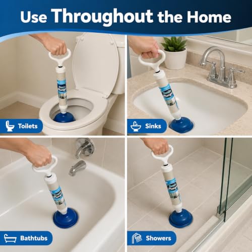 Dependable Industries inc. Essentials High Pressure Pump Plunger & Drain Clog Remover for Toilet Sink Tub Shower, 2 Heads