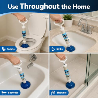 Dependable Industries inc. Essentials High Pressure Pump Plunger & Drain Clog Remover for Toilet Sink Tub Shower, 2 Heads