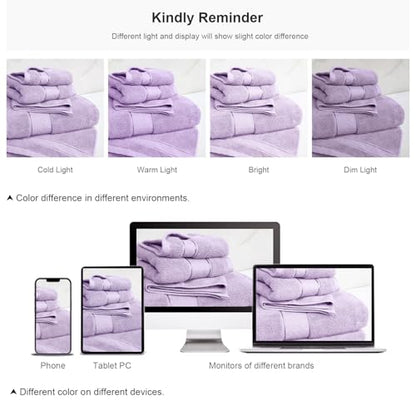 COZYART Bath Towel Set 6 PCS, Luxury Lavender 100% Turkish Cotton 650GSM | Soft Absorbent Quick Dry, OEKO‑Tex 100 Cert. Zero Twist Ring Spun Cotton, Plush Fluffy, Breathable Hotel Quality Towels Set - color: Lavender