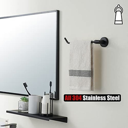 JQK Black Hand Towel Bar, Stainless Steel Towel Ring for Bathroom, 9 Inch Necklace Holder Matte Black Wall Mount Left Hand, TR101-PB - color: Black, size: 9 Inch (Left)