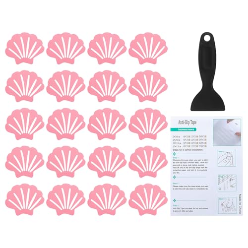 PATIKIL Bathtub Non Slip Stickers 3.54x2.76 Inch, 20 Pack Shell Safety Shower Floor Anti Slip Stickers with Adhesive Decals Scraper for Bath Tub Shower Floor Stair, Pink - color: Pink