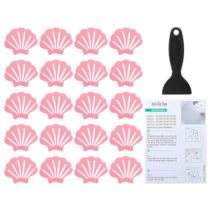 PATIKIL Bathtub Non Slip Stickers 3.54x2.76 Inch, 20 Pack Shell Safety Shower Floor Anti Slip Stickers with Adhesive Decals Scraper for Bath Tub Shower Floor Stair, Pink - color: Pink