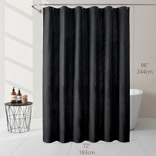 Extra Long Black Shower Curtain 96 Inch Long 1 Piece, Waffle Embossed Textured Fabric Shower Curtain for Bathroom Large Hotel, Water Resistant, Machine Washable, 72Wx96L Inches - color: Black, size: 72"W x 96"L (Pack of 1)