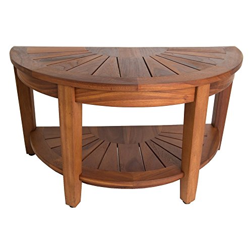 AquaTeak Half-Moon Teak Shower Bench with Shelf | Durable, Water-Resistant Teak, Shower Chair & Shaving Foot Rest, Indoor/Outdoor Use