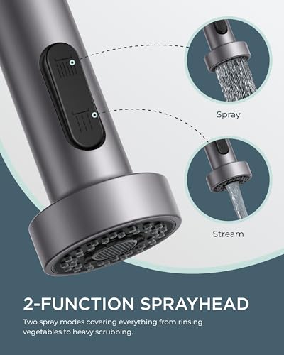 FORIOUS Kitchen Sink Faucet, Pull Down Sprayer, Classic High Arc, Grey | Lead-Free Stainless Steel, Single Handle Commercial Spring Kitchen Faucets for Laundry Utility Room, Outdoor Farmhouse Camper - color: Gray