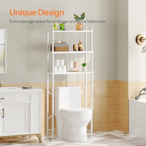 HOOBRO Over the Toilet Storage, 3-Tier Over Toilet Bathroom Organizer, Freestanding Above Toilet Shelf with Adjustable Feet, Space Saving, Easy Assembly, White WW63TS01 - color: White + White