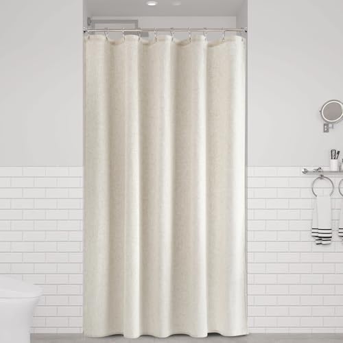 60 Inch Shower Curtain, Narrow Beige Country Boho Farmhouse Linen Shower Curtains for Bathroom Natural Cloth Weighted Fabric Bath Curtains Liner with Hooks, Cream, 60x72 - color: Linen, size: 60"W x 72"L (Pack of 1)
