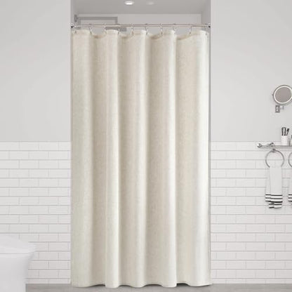 60 Inch Shower Curtain, Narrow Beige Country Boho Farmhouse Linen Shower Curtains for Bathroom Natural Cloth Weighted Fabric Bath Curtains Liner with Hooks, Cream, 60x72 - color: Linen, size: 60"W x 72"L (Pack of 1)