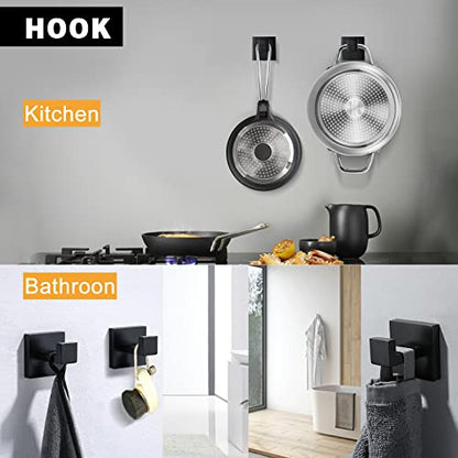 Black Towel Bar Set 5-Piece Bathroom Hardware Set Including 23.6 Inch Towel Bar,Towel Ring Towel Hook and Toilet Paper Holder with Shelf,Stainless Steel Bathroom Accessories Set - color: Black