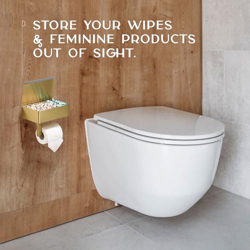 Day Moon™ - Toilet Paper Holder with Shelf - Modern Roll Holder for Bathroom - 1 Pack - Wall Mount - with Storage, Gold - color: Gold