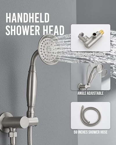 DASAN Antique Dual Shower Head Faucet Set, Dual Rain Shower Head System Complete Double Head Shower Fixture Combo - color: Brushed Nickel