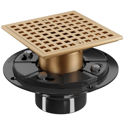 4" Square Shower Drain Kit, Champagne Bronze | ABS Flange & Hair Catcher, Low Profile Floor Drain, 304 Stainless Steel, Fits 2"/3" Pipes - color: Champagne Bronze