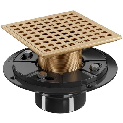 4" Square Shower Drain Kit, Champagne Bronze | ABS Flange & Hair Catcher, Low Profile Floor Drain, 304 Stainless Steel, Fits 2"/3" Pipes - color: Champagne Bronze