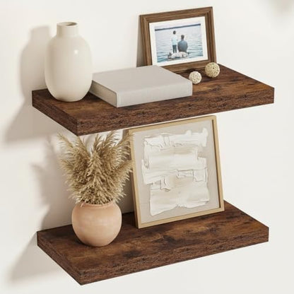 Vivelove Deep Floating Shelves, 16 x 12 Inch, Rustic, Set of 2 | Invisible Brackets, Easy Mount Shelf with Hardware Kit, for Bathroom Bedroom Living Room Kitchen, Engineered Wood - color: Rustic Brown, size: 15.7”wx12”dx1.5”h