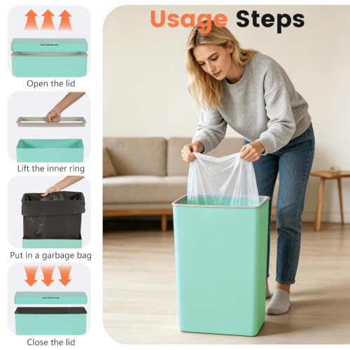 BestOffice 13 Gallon Kitchen Trash Can, Touchless Automatic Lid, Blue | Plastic, Hands-free disposal, Odor Control, ,Wipe-clean surface,50Liter for Kitchen, Office, Indoor Use - color: New Blue