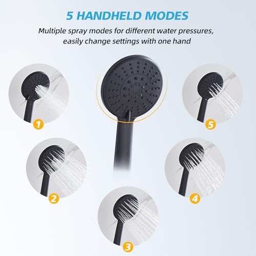 Shower Head Combo Matte Black and Rose Gold, 8 Inch Rain Shower Head with Handheld 5 Spray Modes High Pressure Rainfall Shower Heads System, 15 Inch Shower Adjustable Extension Arm - color: Matte Black+Rose Gold, style: 8 Inch with Handheld Sprayer