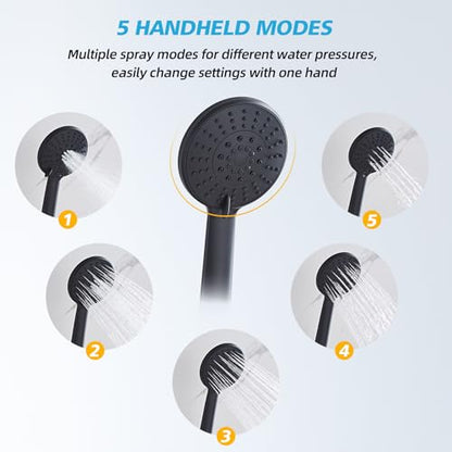 Shower Head Combo Matte Black and Rose Gold, 8 Inch Rain Shower Head with Handheld 5 Spray Modes High Pressure Rainfall Shower Heads System, 15 Inch Shower Adjustable Extension Arm - color: Matte Black+Rose Gold, style: 8 Inch with Handheld Sprayer