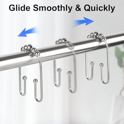 Resze U Shaped Shower Curtain Hooks Rings,12 Pcs Durable Rust Resistant Metal Shower Hooks, Double Glide Smoothly Anti-Drop Shower Rings for Shower Curtain Rod,Chrome - color: Chrome