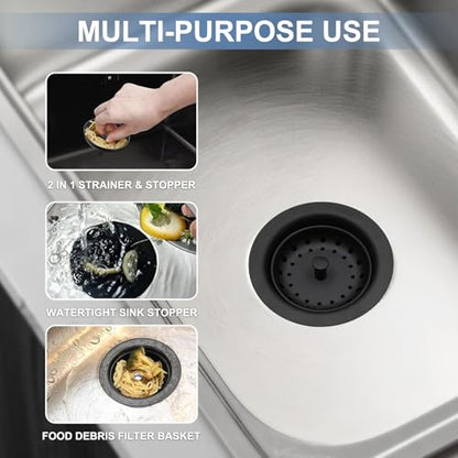 ZM Black Deep Locking Kitchen Sink Basket Strainer with Drain Stopper - style: Deep Locking-Black