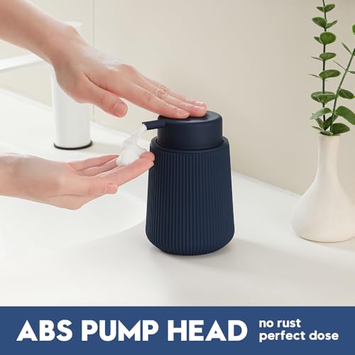 YAUKPH Striped Foaming Hand Soap Dispenser Navy Blue | with Leak-Proof Pump for Bathroom and Kitchen Countertop 11oz - color: Blue, size: Foaming Dispenser